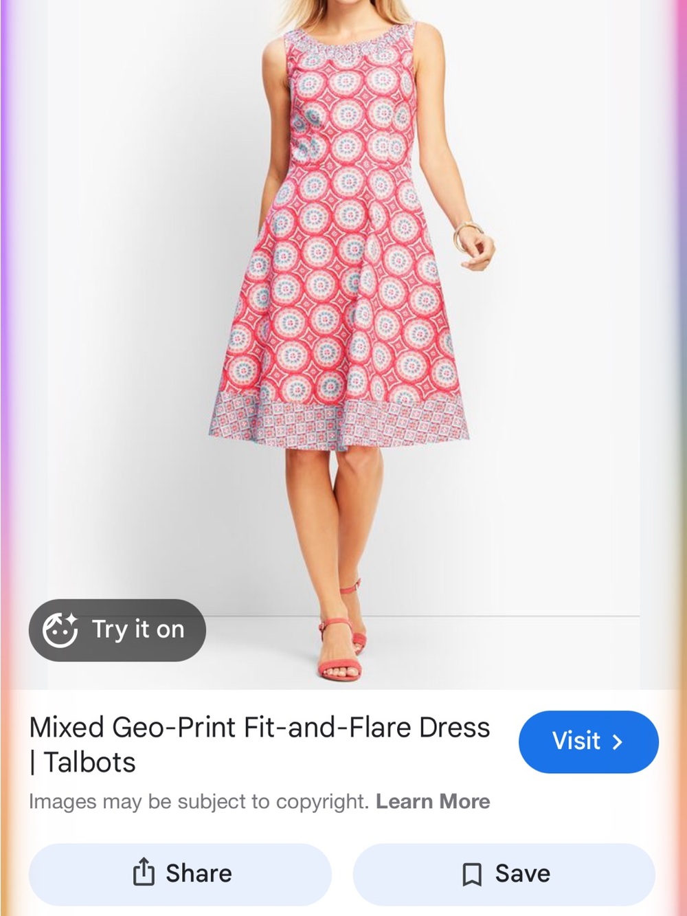 Talbots Pink and White Geo A-Line Skirt